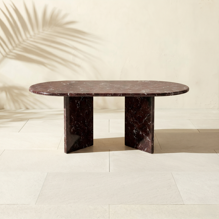 Brent Oval Rosso Levanto Red Marble Coffee Table