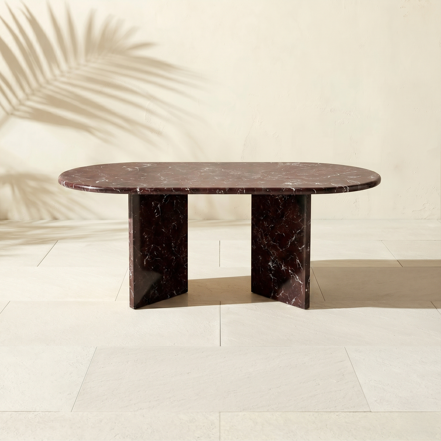 Brent Oval Rosso Levanto Red Marble Coffee Table