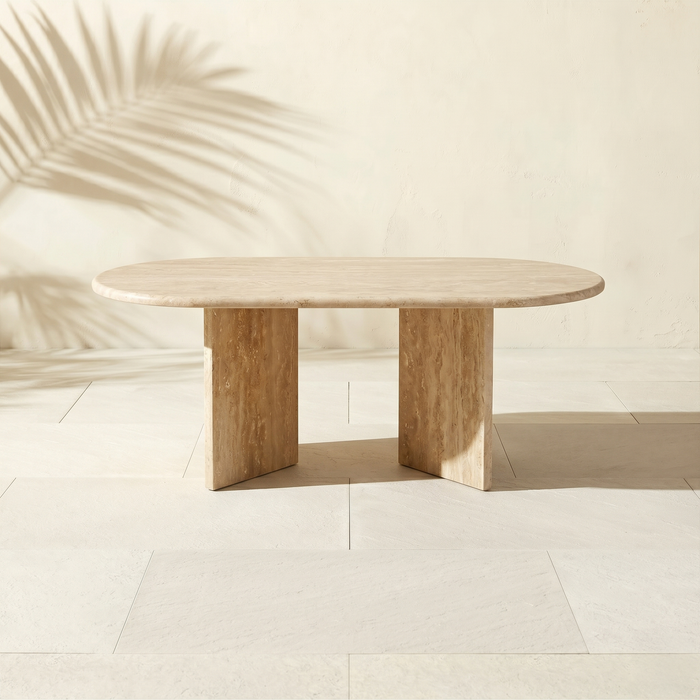 Brent Oval Travertine Coffee Table