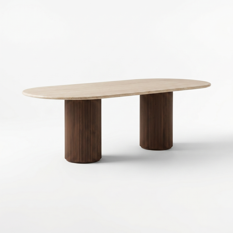 Charles Oval Travertine Dining Table