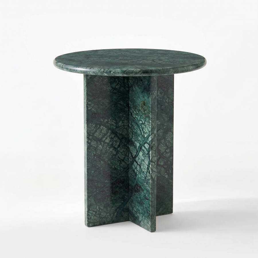 Ole Round Verde Guatemala Green Marble Side Table