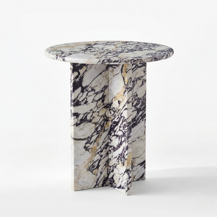 Ole Round Calacatta Viola White Marble Side Table
