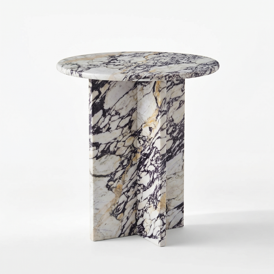 Ole Round Calacatta Viola White Marble Side Table