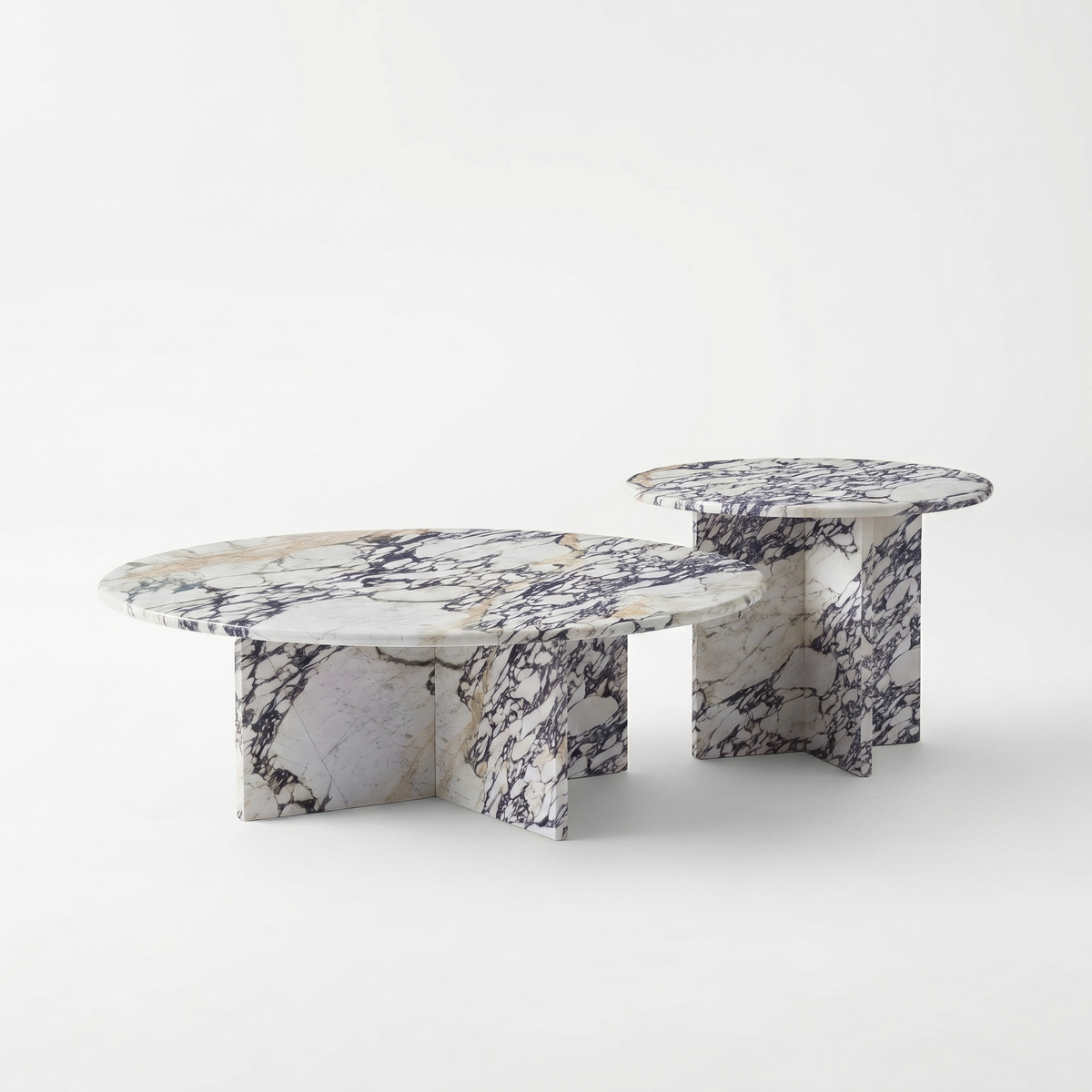 Sakura Round Calacatta Viola White Marble Coffee Table Set of 2
