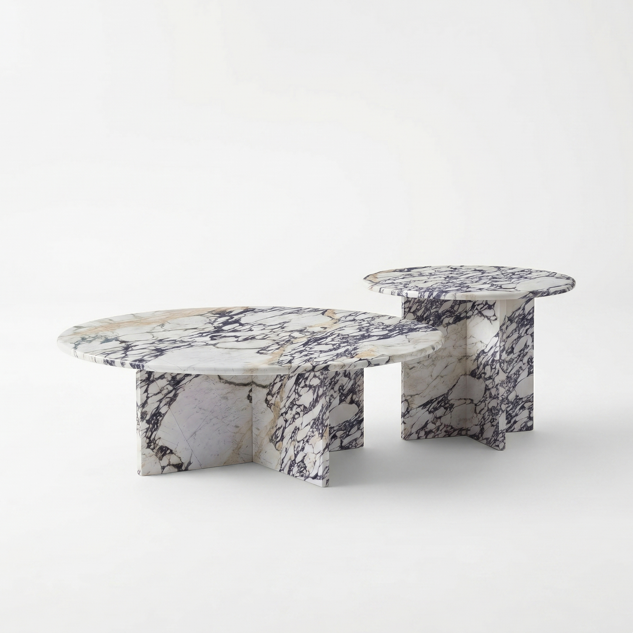 Sakura Round Calacatta Viola White Marble Coffee Table Set of 2