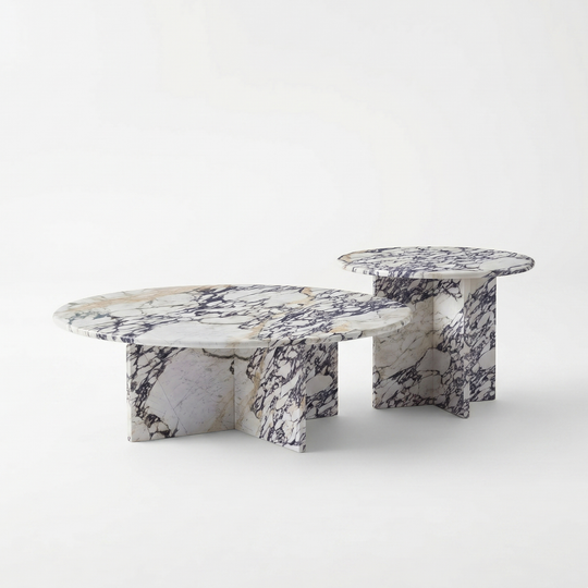 Sakura Round Calacatta Viola White Marble Coffee Table Set of 2