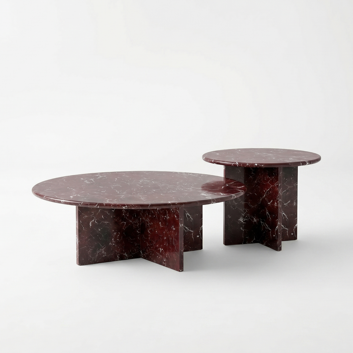 Sakura Round Rosso Levanto Red Marble Coffee Table Set of 2
