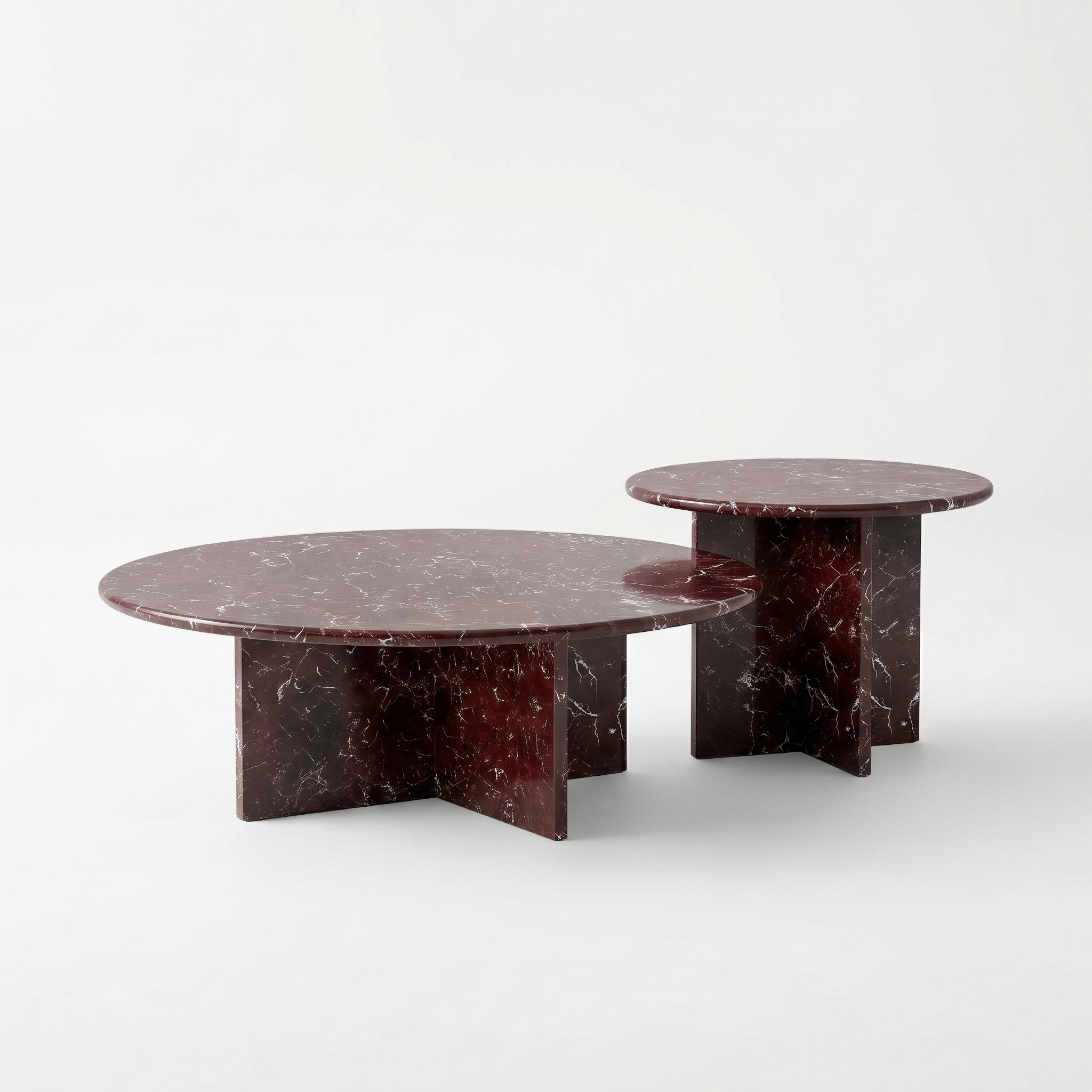 Sakura Round Rosso Levanto Red Marble Coffee Table Set of 2