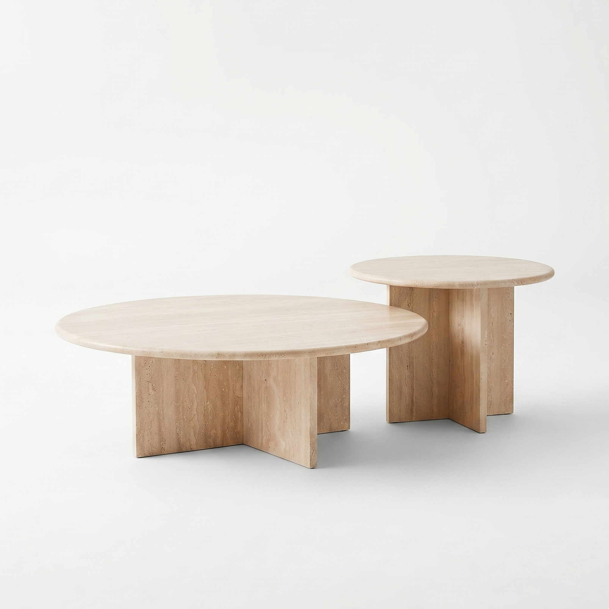 Sakura Round Travertine Coffee Table Set of 2