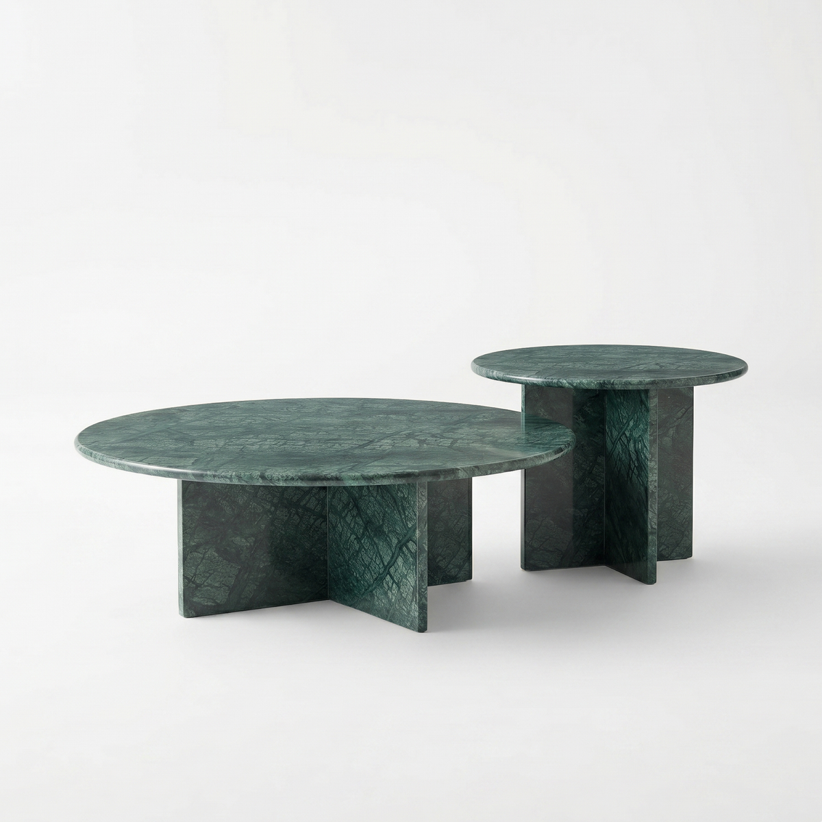 Sakura Round Verde Guatemala Green Marble Coffee Table Set of 2