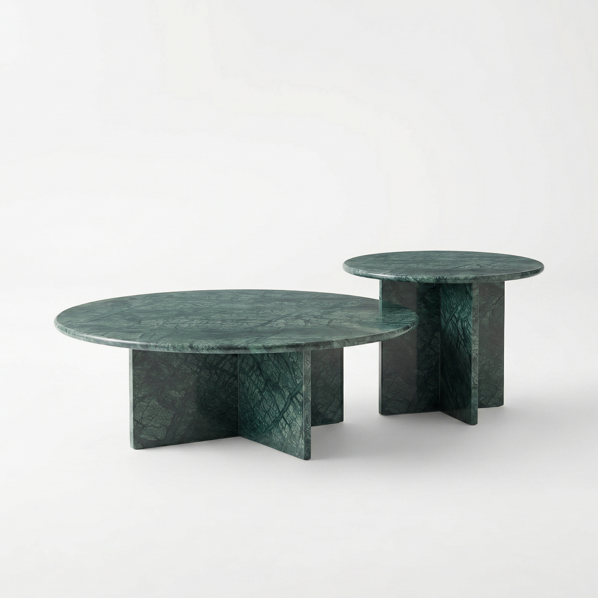Sakura Round Verde Guatemala Green Marble Coffee Table Set of 2